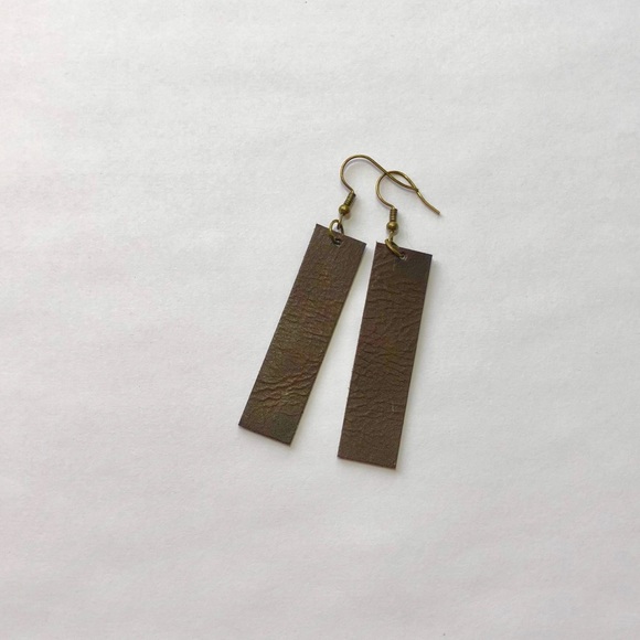 Brown Leather Drop Earrings - Picture 2 of 3